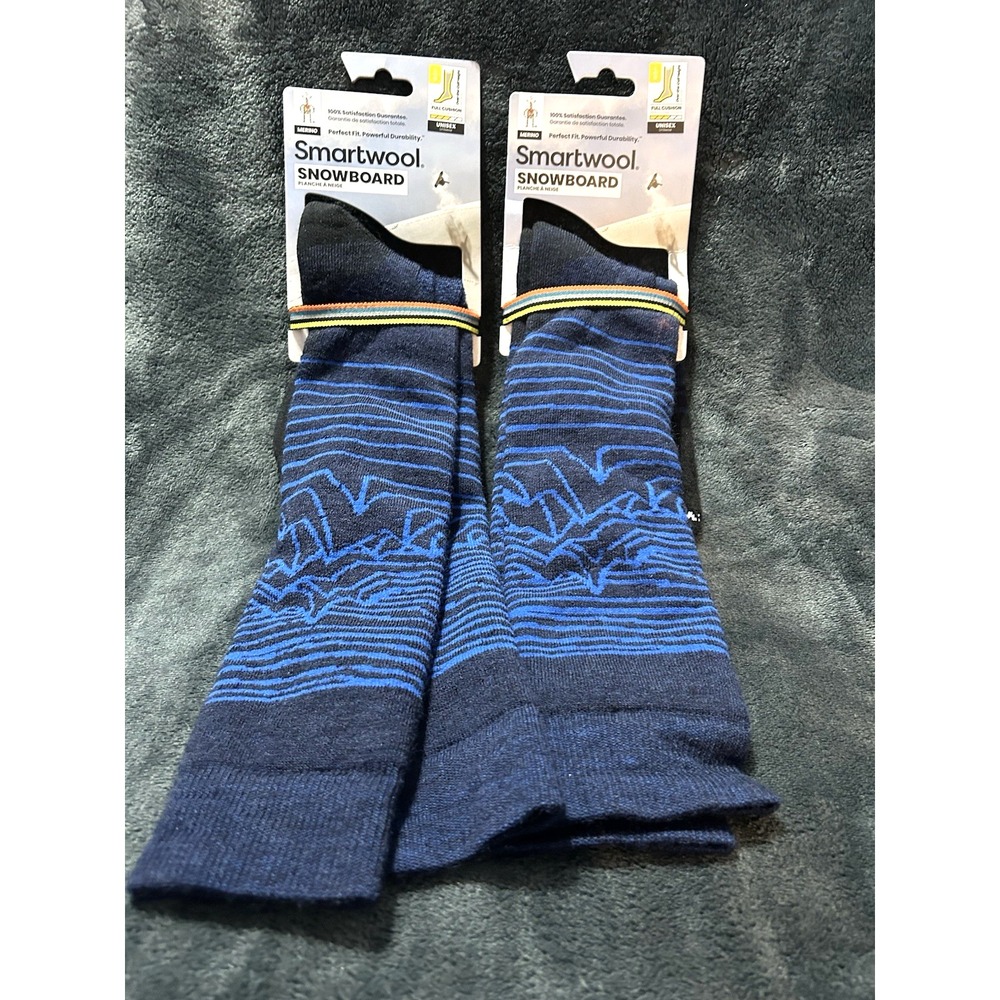 Smartwool Snowboard Lot of 2 Deep Navy Unisex Large Over The Calf Socks (E7)